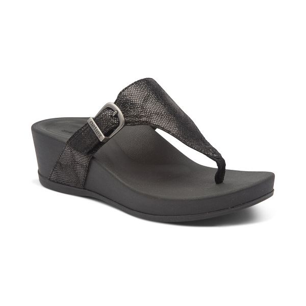 Aetrex Women's Kate WaterFriendly Summer With Arch Support Wedge Sandals Black Sandals UK 7633-066